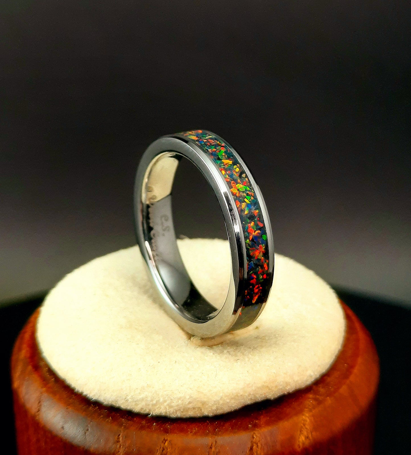Mosaic Black Fire Opal Tungsten Ring