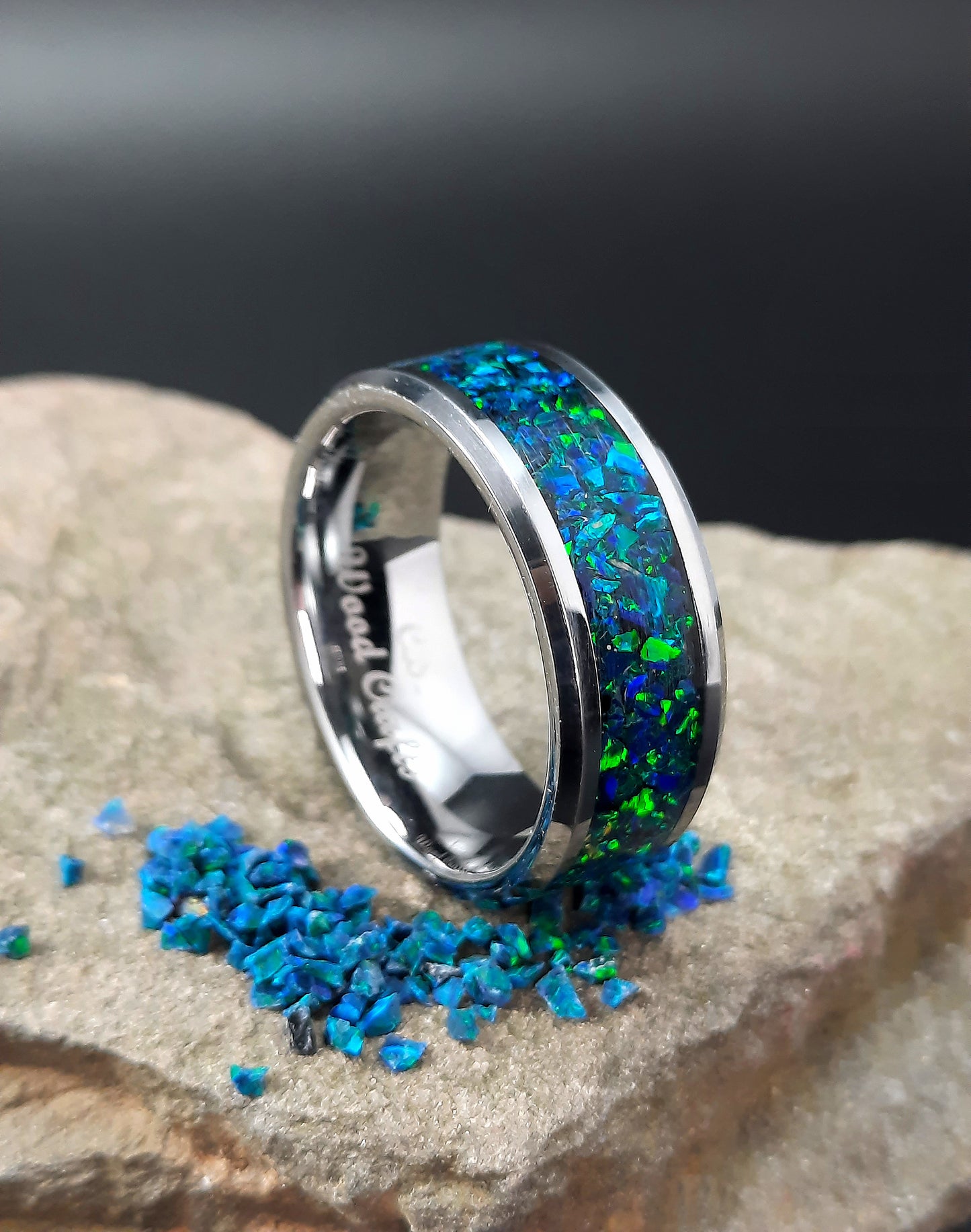 Mosaic Black Emerald Opal Tungsten Ring