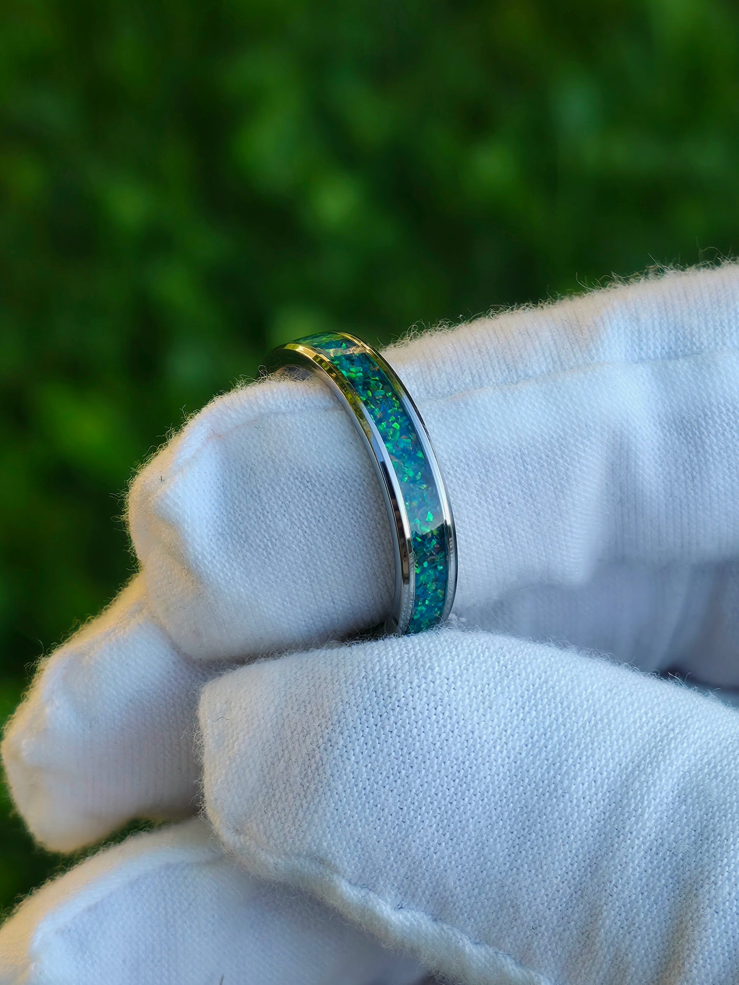 Mosaic Dragon's Egg Opal Tungsten Ring