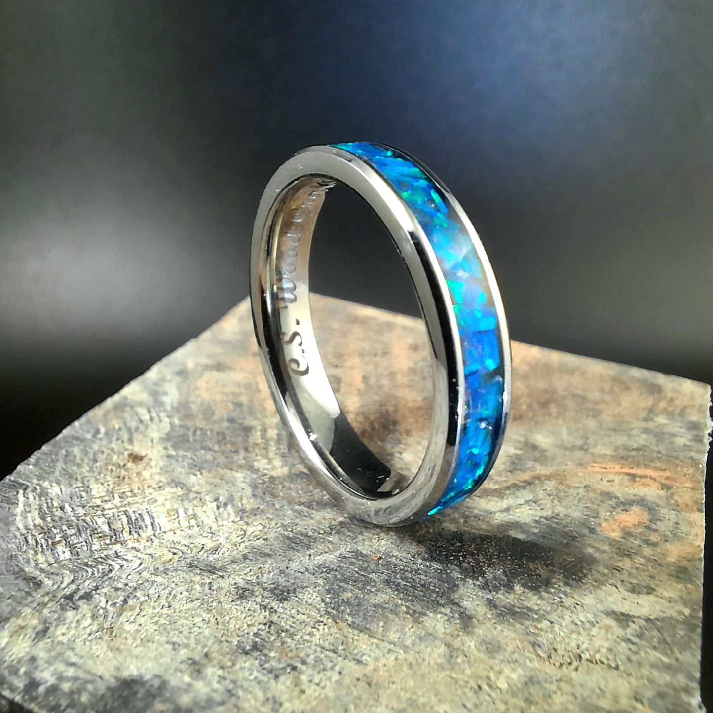 Mosaic Pacific Sapphire Opal Tungsten Ring