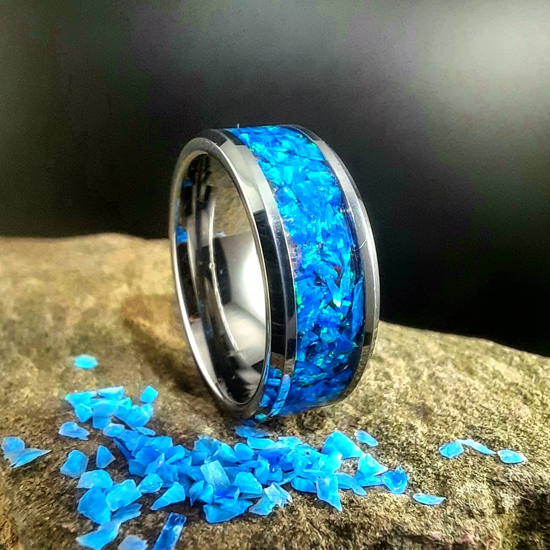 Mosaic Pacific Sapphire Opal Tungsten Ring