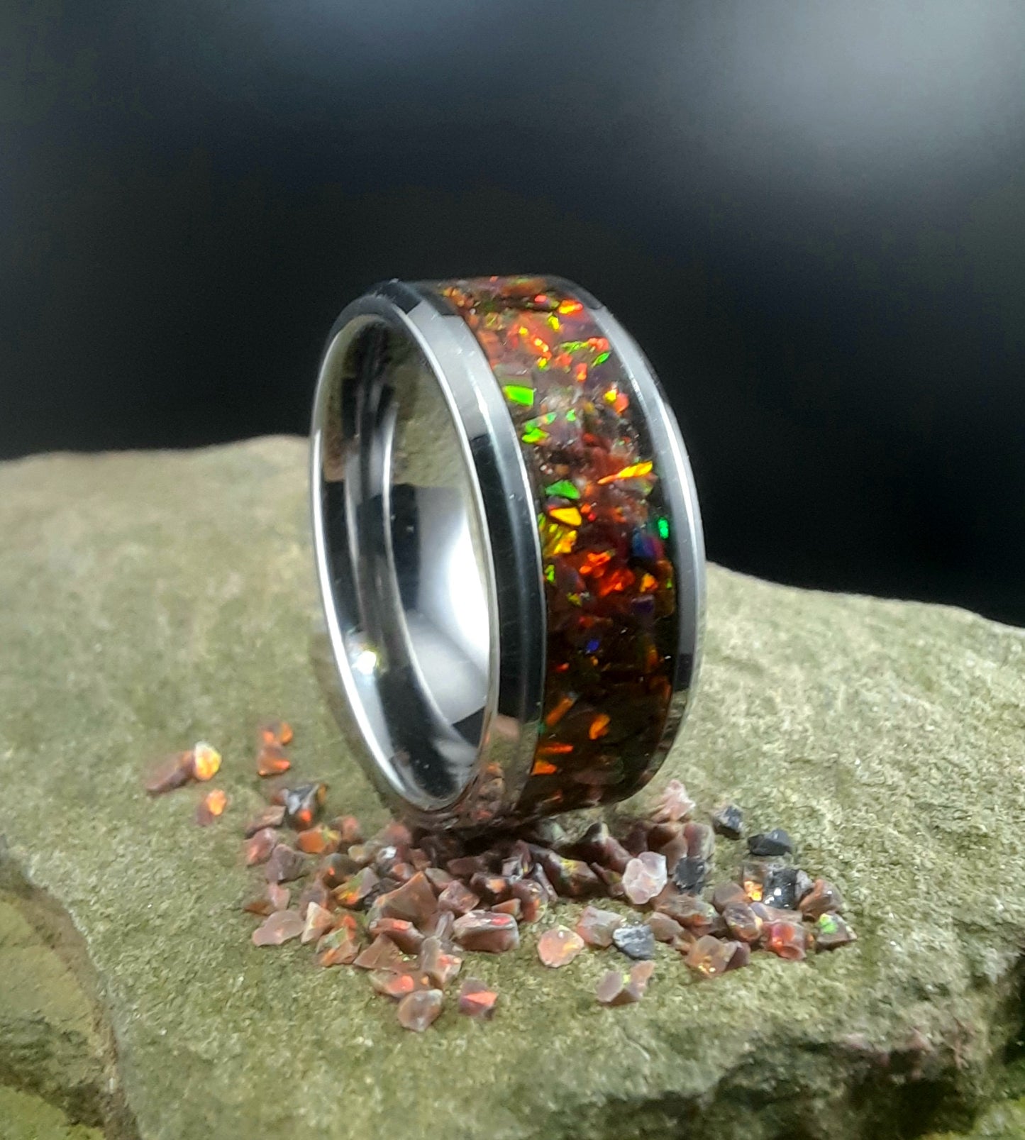 Mosaic Magma Opal Tungsten Ring