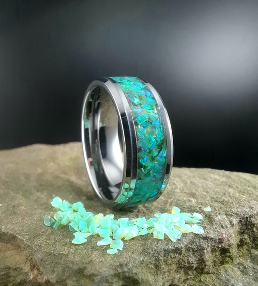 Mosaic Nitrogen Opal Tungsten Ring