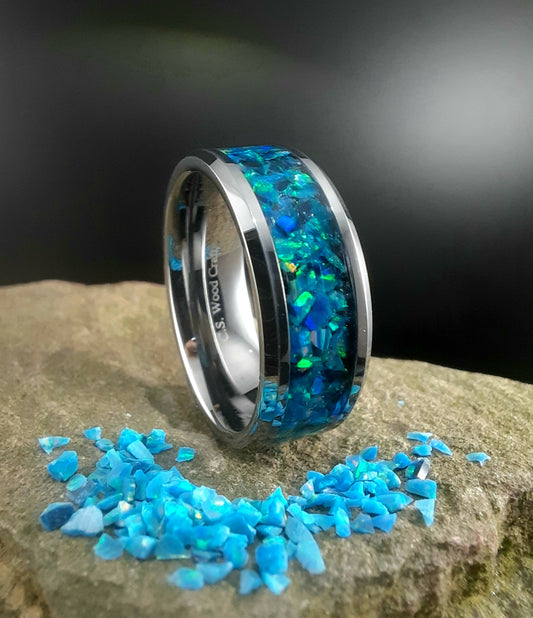 Mosaic Dragon's Egg Opal Tungsten Ring