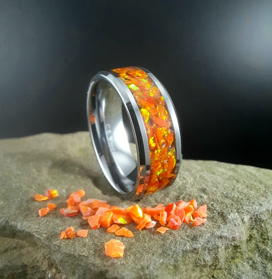 Mosaic Tangerine Opal Tungsten Ring