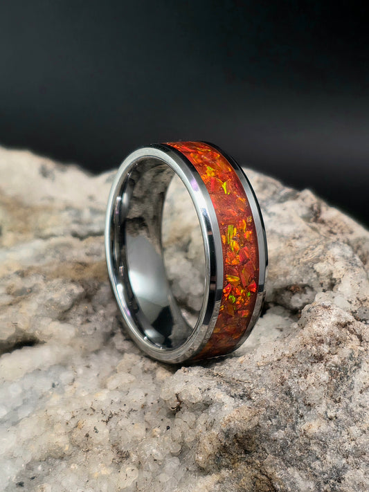 Mosaic Tangerine Opal Tungsten Ring