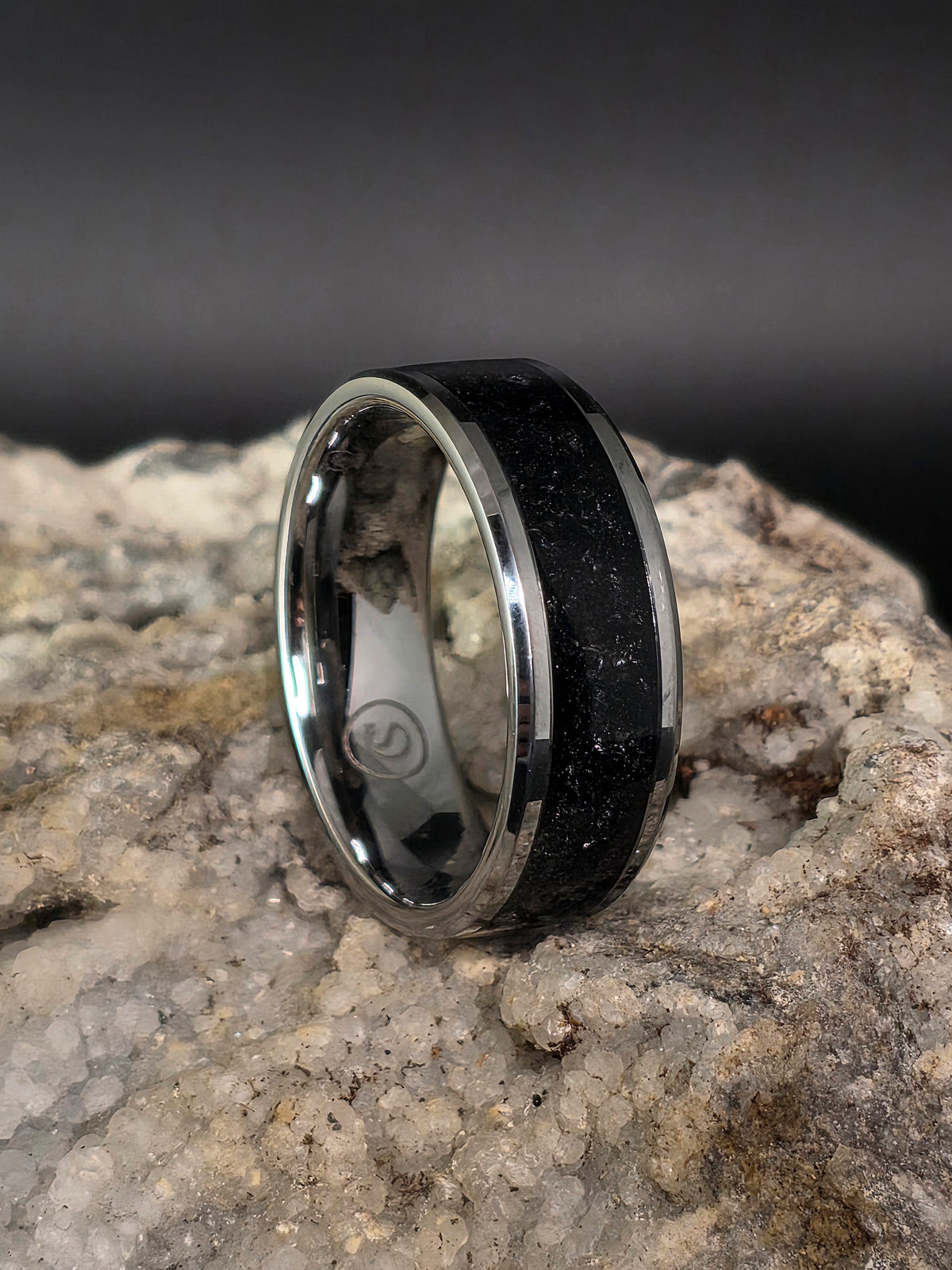Mosaic Raw Black Tourmaline Tungsten Ring