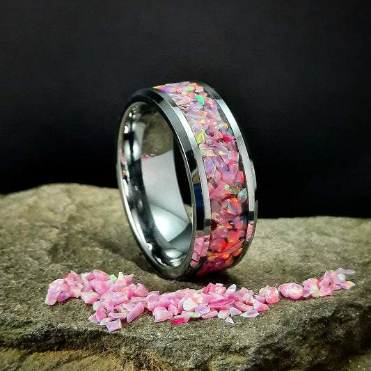 Mosaic Aurora Opal Tungsten Ring