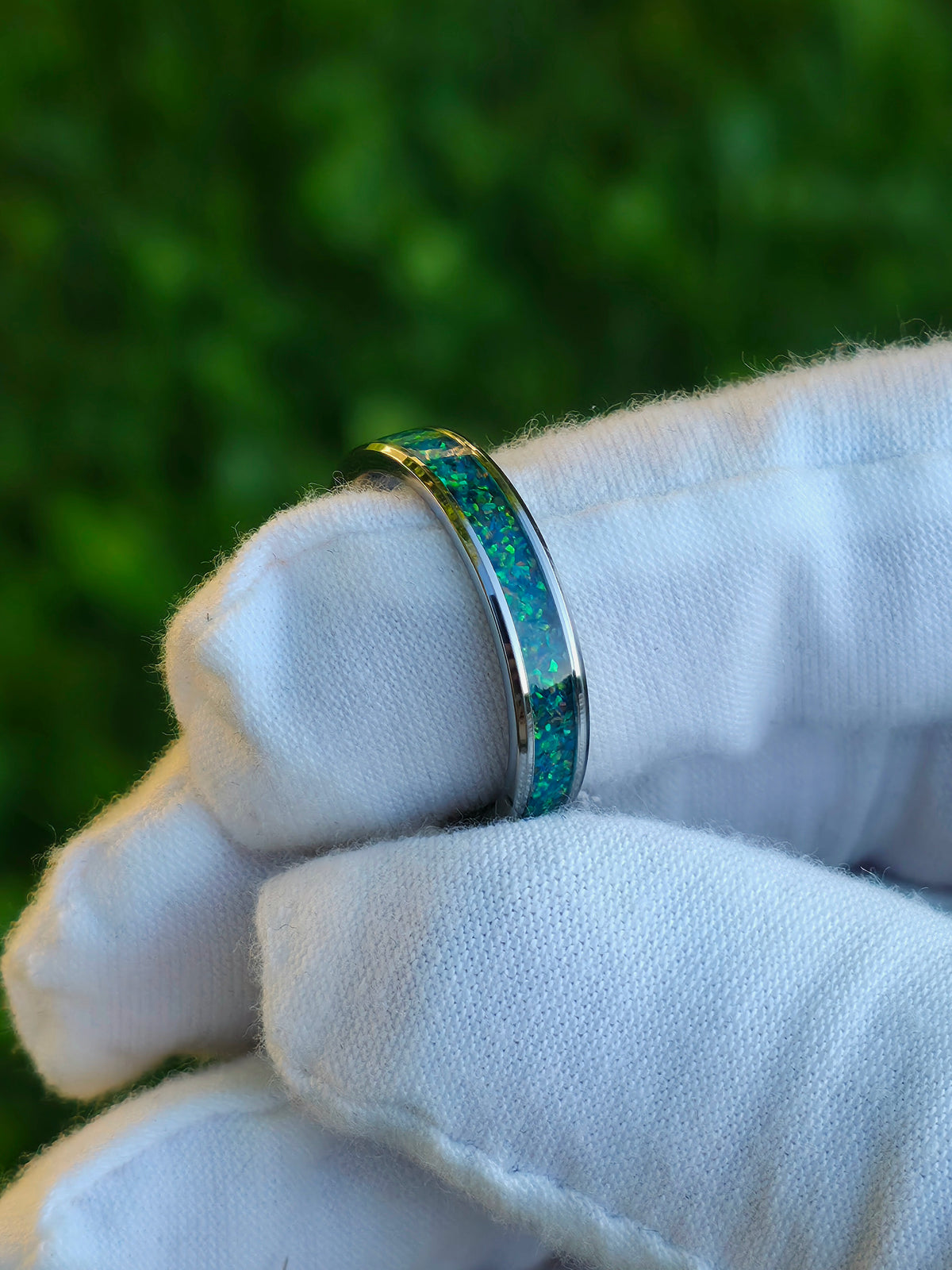 Mosaic Dragon's Egg Opal Tungsten Ring
