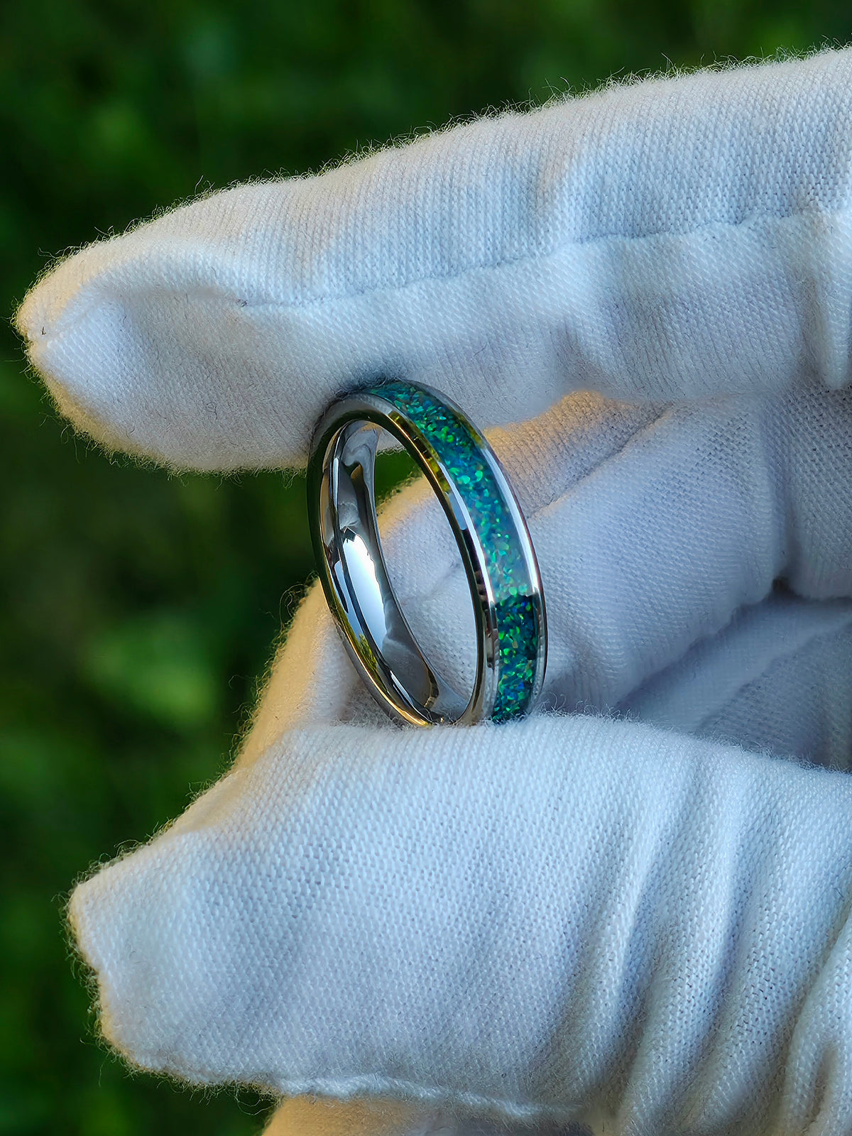 Mosaic Dragon's Egg Opal Tungsten Ring