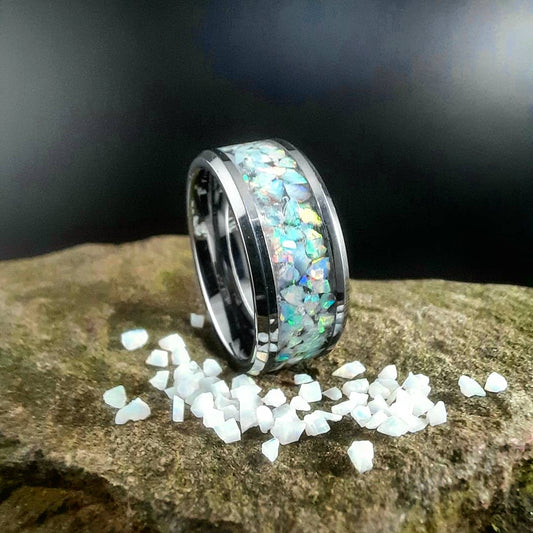 Mosaic Pearl White Opal Tungsten Ring