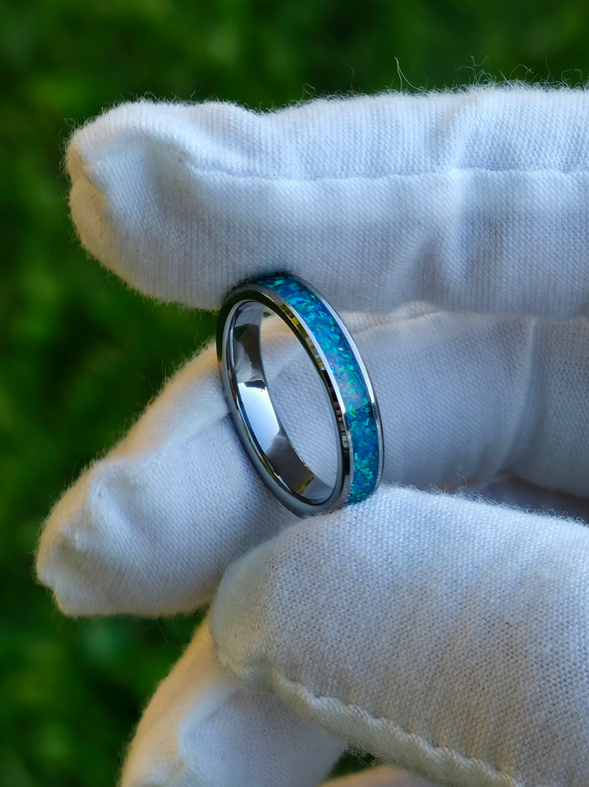 Mosaic Pacific Sapphire Opal Tungsten Ring
