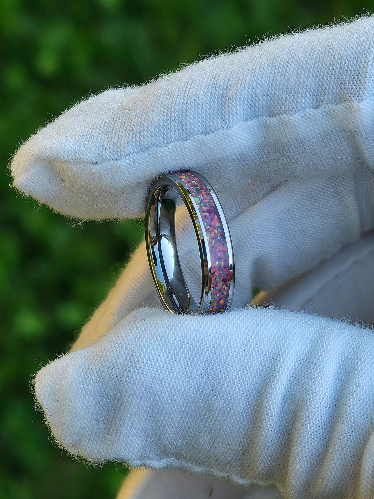 Mosaic Aurora Opal Tungsten Ring